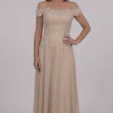 INEWER Off Shoulder Lace Chiffon A-Line Maxi Gown
