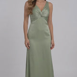 INEWER V Neck Twist Satin Maxi Gown