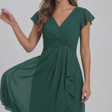 INEWER V Neck Chiffon Flutter Sleeve Short Dress