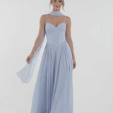 INEWER Sweetheart Spaghetti Strap Chiffon A-Line Maxi Gown