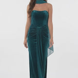 INEWER Strapless Ruched Velvet Mermaid Formal Gown
