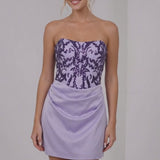 INEWER Strapless Sequin Ruched Satin Mini Homecoming Dress
