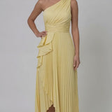 INEWER One Shoulder Ruched Satin Maxi Dress
