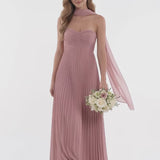 INEWER Strapless Scarf Chiffon Pleated Maxi Gown