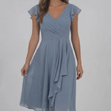 INEWER V Neck Flutter Sleeve Chiffon Short Dress